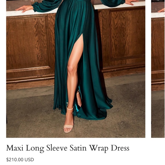 UME London Emerald Satin Wrap Dress - Picture 4 of 5
